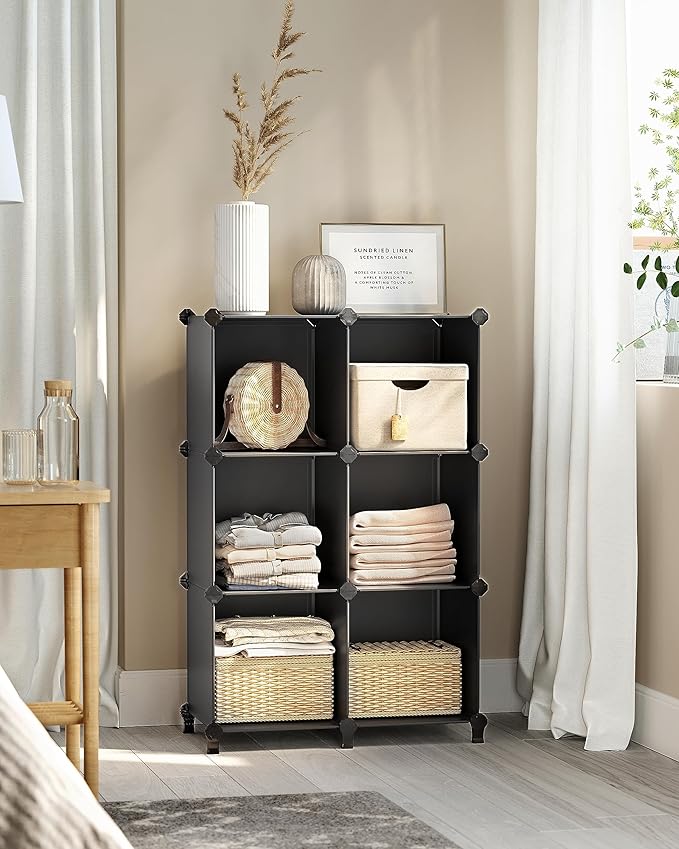 SONGMICS 6 Cube Storage Organizer, Modular Bookshelf, DIY Closet Organizers and Storage, Plastic Stackable Shelves, 11.8 x 11