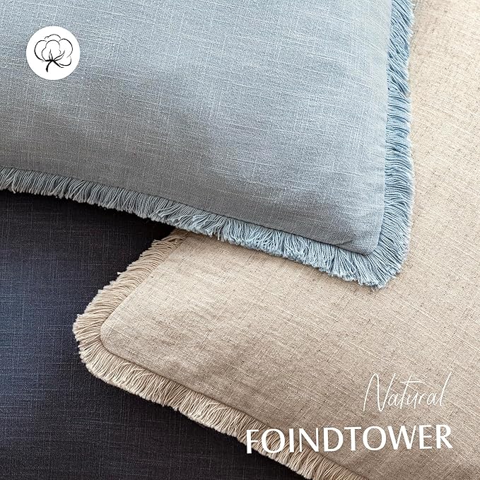 Foindtower Set of 2 Decorative Linen Fringe Throw Pillow Covers Boho Farmhouse Cushion Cover with Tassels Soft Accent Pillowc