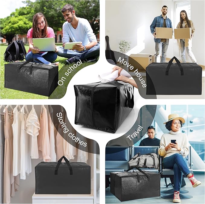 VELVETSURE 6 Pack Heavy Duty Large Moving Bags W/Backpack Straps - Strong Handles & Zippers, Storage Totes, Fold Flat, Altern