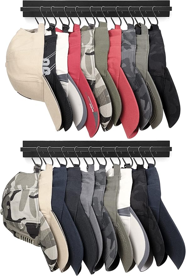 Mkono Hat Rack for Wall Wooden Baseball Caps Organizer with 20 Hooks Rustic Cowboy Hat Hanger Wall Mounted Caps Display Rack 