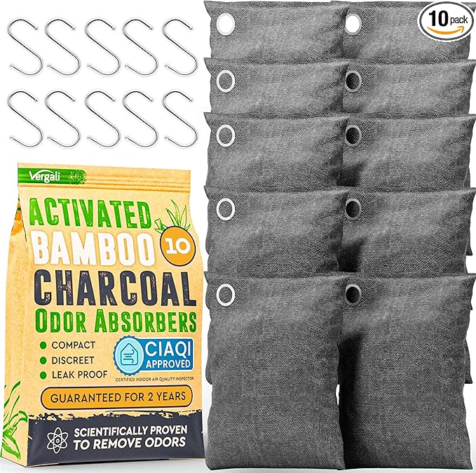 Activated Charcoal Odor Absorber for Strong Odors in Car, Closet, Shoe, Basement. 10 Activated Charcoal Bags Odor Absorbers f