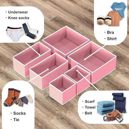 Simple Houseware Underwear Drawer Organizer for Lingerie/Undergarment/Bra/Panty/Sock/Onesie, Set of 6, Pink