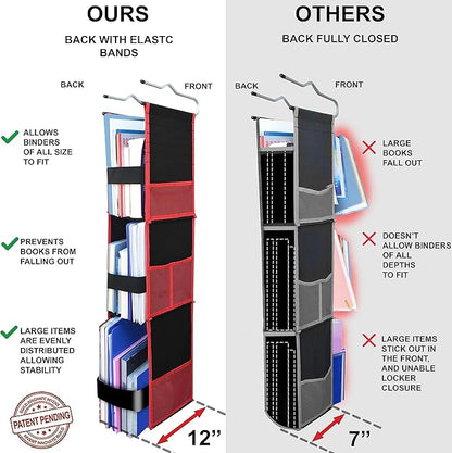 ABRA® 3 Shelf Hanging Locker Organizer for School, Gym, Work, Storage | Deep Shelves 6.5”x 9”| Eco-Friendly Fabric Healthy fo
