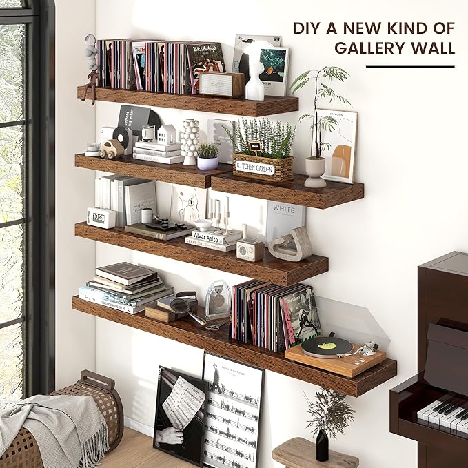 Floating Shelves for Wall, 40" W x 12" D x 2" H, 1 Pack of Long Wall Mounted Engineered Wood Shelves with Invisible Brackets 
