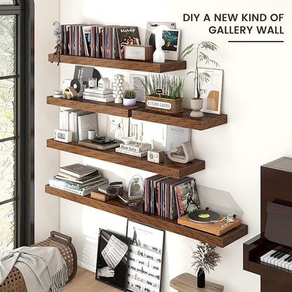 Floating Shelves for Wall, 40" W x 12" D x 2" H, 1 Pack of Long Wall Mounted Engineered Wood Shelves with Invisible Brackets 
