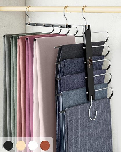 MORALVE Pants Hangers Space Saving - European Beechwood Scarf and Jean Hangers - Closet Organizer and Space Saver Pant Rack, 