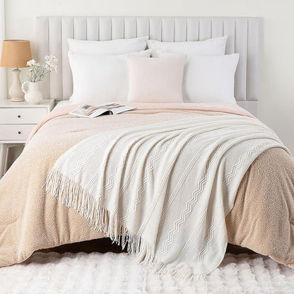 BATTILO HOME Cream Throw Blanket for Couch, Bedroom Decor Boho Throw Blanket, Decorative White Blanket Throw for Sofa Living 