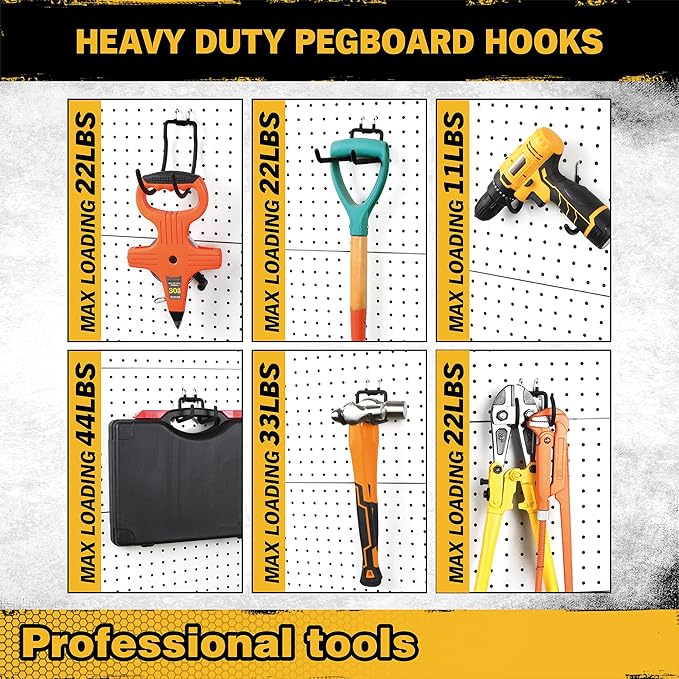ELEAD 28-Piece Pegboard Hooks with Extension Straps, Heavy Duty Organizer Pegboard Accessories Fit for 1/4" Pegboard, Peg Boa