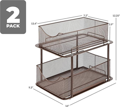 Sorbus 2 Sets of 2 Tier Metal Under Sink Organizer for Bathroom, Kitchen, Strong Steel Mesh Sliding Drawers for Under Sink, U
