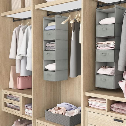 MAX Houser 6 Tier Shelf Hanging Closet Organizer, Closet Hanging Shelf with 2 Sturdy Hooks for Storage, Foldable (Light Grey-