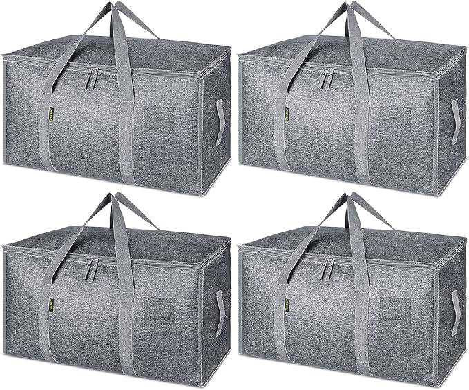 BALEINE 4-Pack Oversized Moving Bags with Reinforced Handles, Heavy-Duty Storage Tote for Clothes, Moving Supplies (Winter Gr