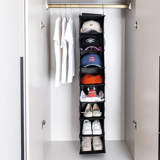 Berdeng Hanging Shoe Organizer for Closet with Side Mesh Pockets，Hat Racks for Baseball Caps，Shoe and Hat Holder & Storage，8-