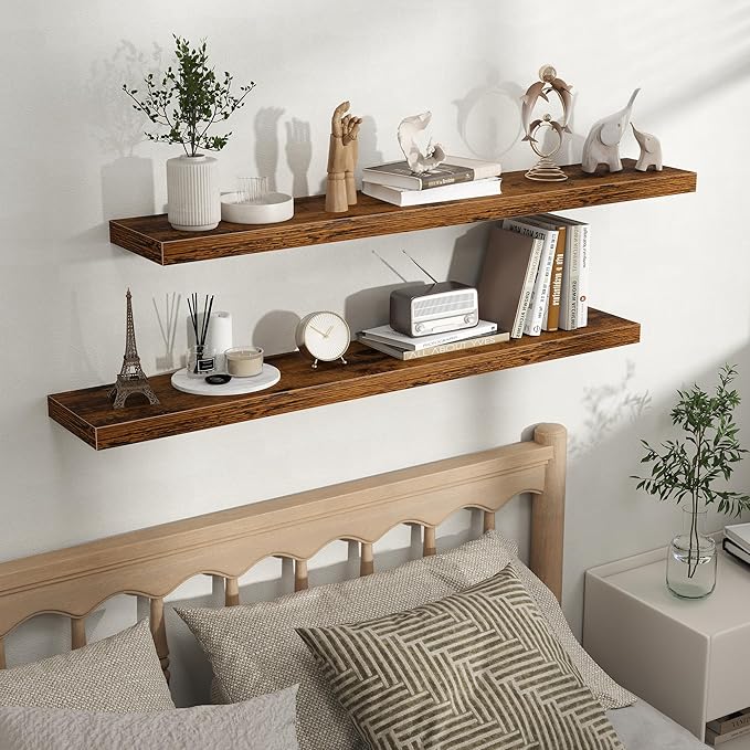 Fun Memories Floating Shelves for Wall, Rustic Wood Wall Mounted Shelves for Bathroom, Bedroom, Living Room and Kitchen, Stor