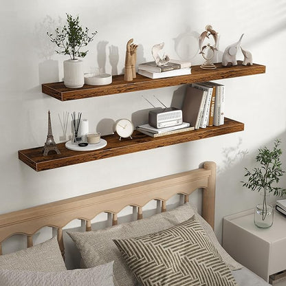 Fun Memories Floating Shelves for Wall, Rustic Wood Wall Mounted Shelves for Bathroom, Bedroom, Living Room and Kitchen, Stor