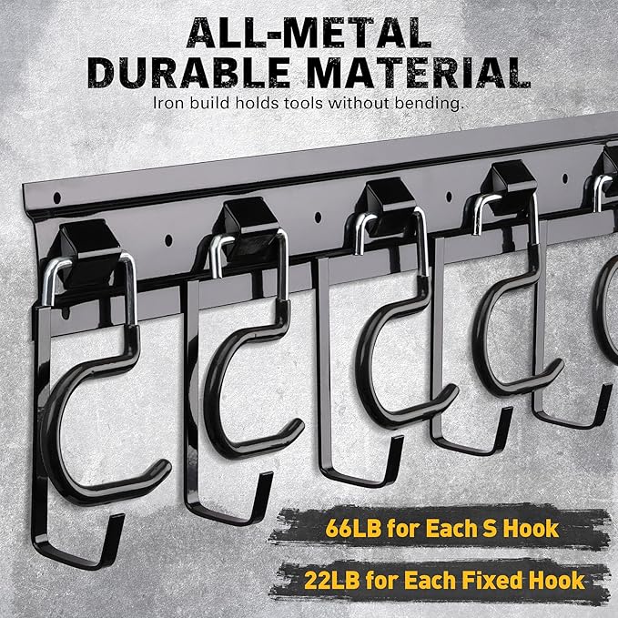 ELEAD 68'' All Metal Adjustable Garden Tool Organizer: Garage Tool Organizer Wall Mount with Black Hooks, Garage Organizers a