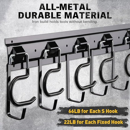 ELEAD 68'' All Metal Adjustable Garden Tool Organizer: Garage Tool Organizer Wall Mount with Black Hooks, Garage Organizers a