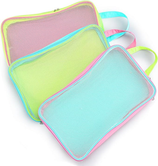 3 Pcs Mesh Packing Cube for Suitcases Travel Foldable Pastel Color Luggage Small Packing Organizers Space Saving Travel Acces